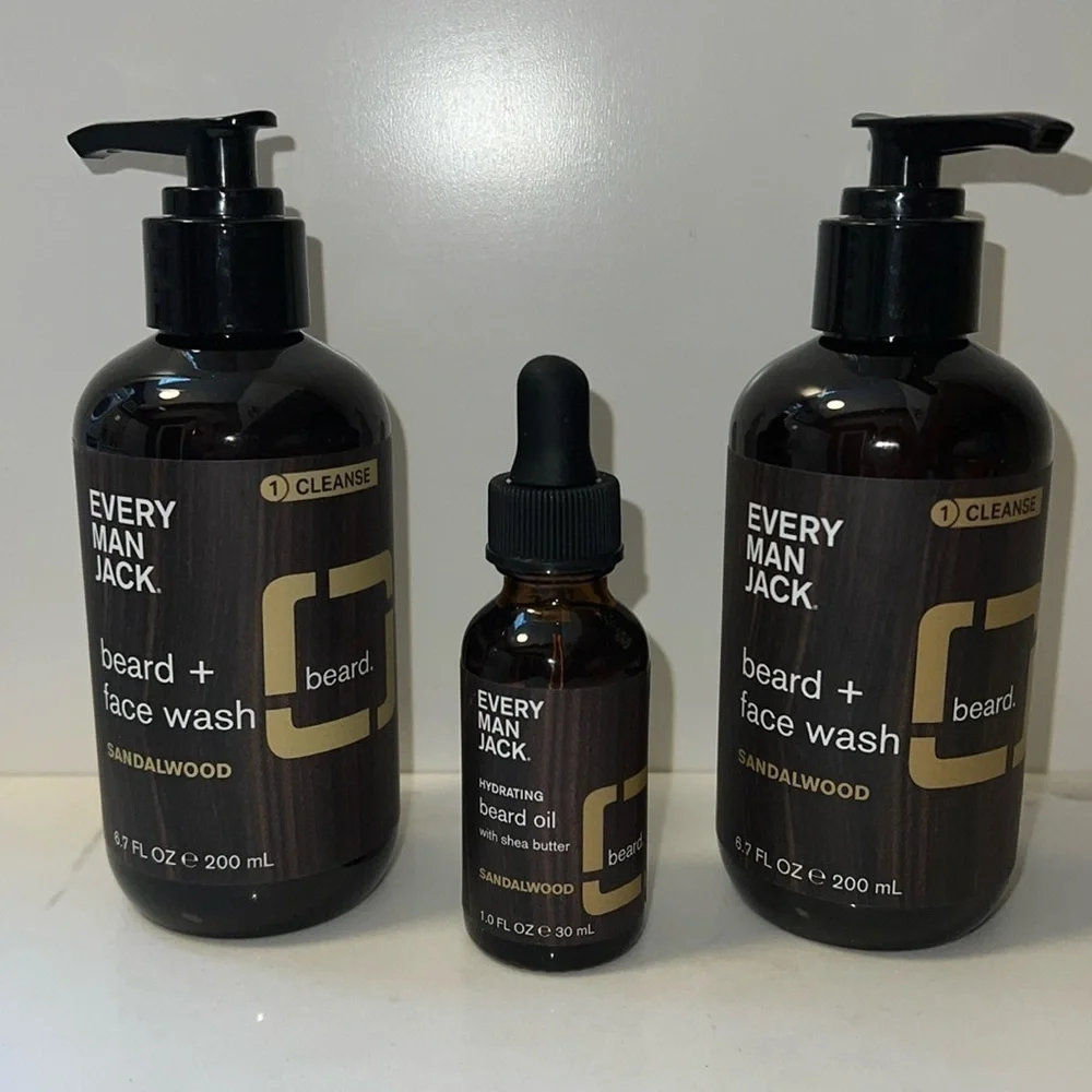 Every Man Jack Beard Face Wash (2) & Bears Oil Sandalwood - Full Set of 3 - New